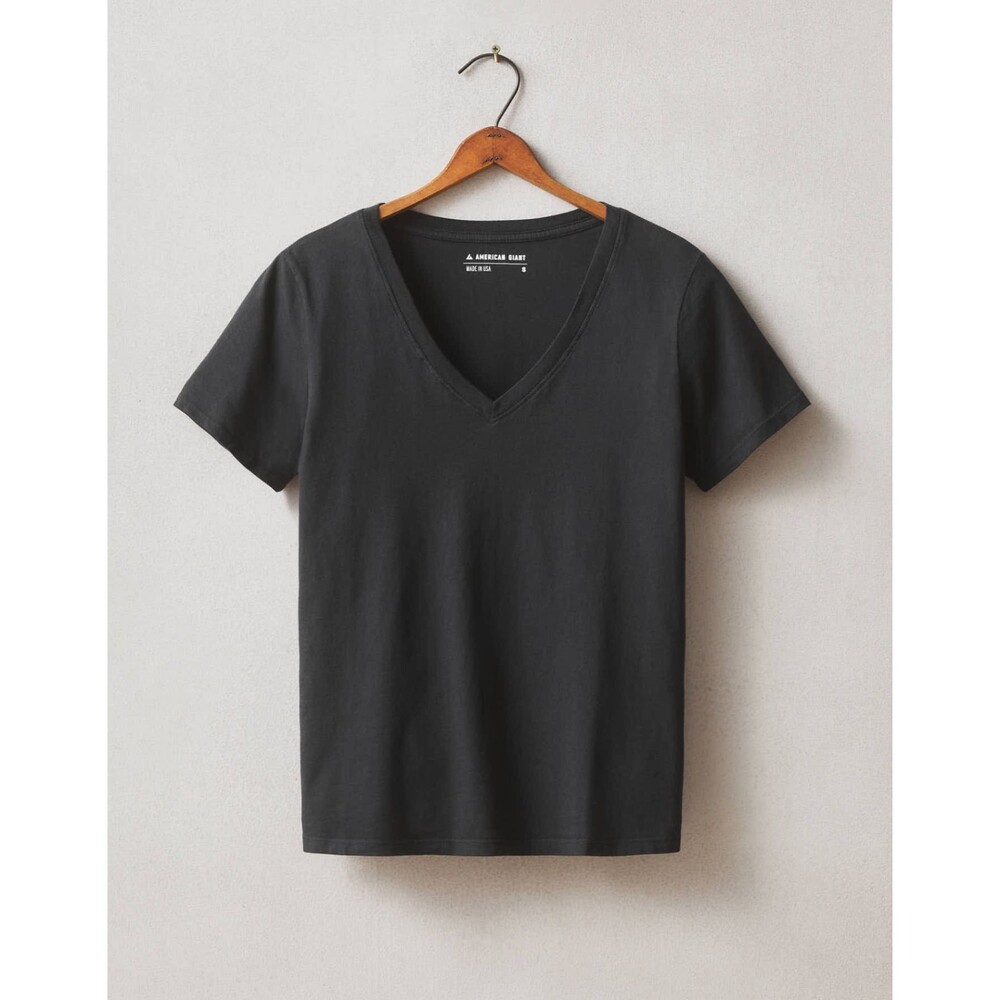 American Giant T-Shirt Womens L Black Short Sleeve Classic Cotton V-Neck Tee NEW